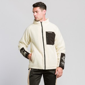 Mens winter jackets casual warm coat color block full zip lambs wool outerwear