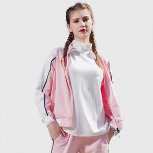 Womens full zip sports jackets coat color block piping outdoor running outerwear