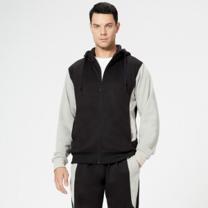 Mens hooded sweatshirts tunics color block fashion casual sports drawstring full zip hoodies