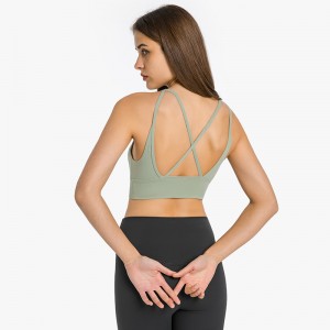 Womens sports bras V neck criss cross strappy gym fitness yoga workout running bra