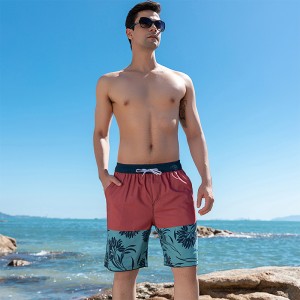 Mens beach shorts printed drawstring color block elastic quick dry casual holiday beachshorts