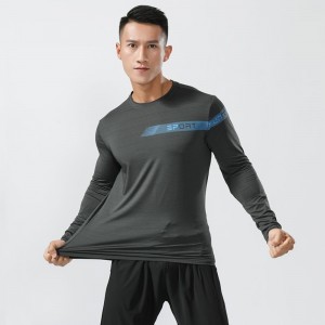 Mens long sleeve sweatshirts round neck running quick dry workout outdoor sports tshirts
