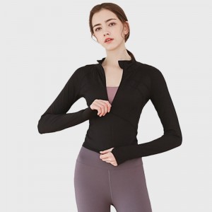 Womens 1/2 zip long sleeve tshirt slim fit running crop sweatshirt sports top with thumb holes