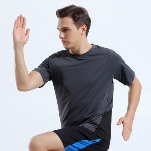 Custom mens crew neck outdoor running color block training running quick dry T-shirts