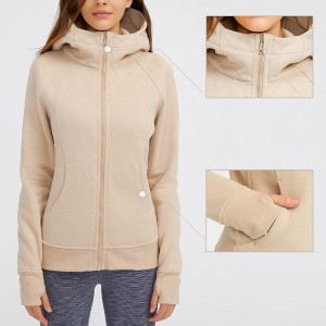 Womens sports hoodies full zip outdoor winter jackets slim fit casual coat with thumb hole