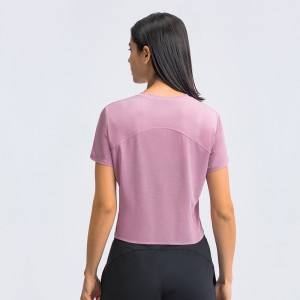 Womens crop t-shirts top round neck loose moisture-wicking sports workout running tshirts