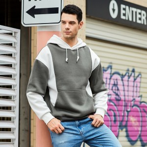 Mens pullover hoodies fashion color block plus size outdoor casual sports fleece sweatshirts
