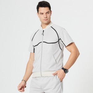 Mens zip short sleeve t-shirts simple loose mesh sports tshirts with pockets