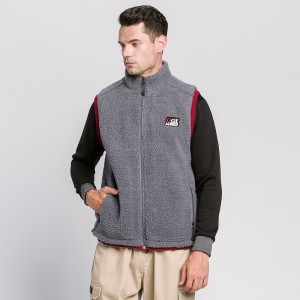 Mens winter vest color block lambs wool sleeveless jackets with zip pockets