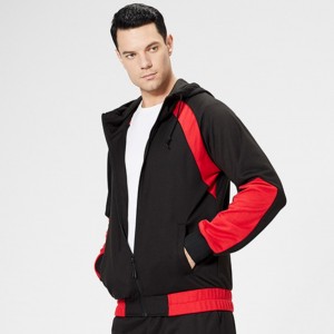 Mens sports hoodies color block full zip raglan sleeve loose outdoor sweatshirts