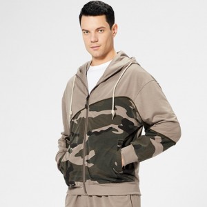 Mens camouflage printed hoodies color block casual sports fleece sweatshirts