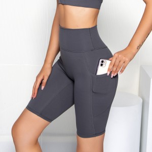 Womens yoga shorts high waisted no T-line workout butt lift shorts with phone pockets