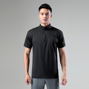 Mens 1/4 zip t-shirts stand collar workout fashion polo shirt quick-dry outdoor fitness t-shirt