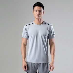 Mens round neck t-shirts workout elastic breathable quick dry stripe short sleeve tshirt