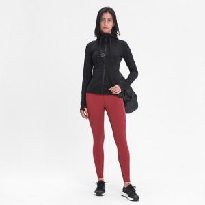 Womens sports hoodies slim fit full zip running tights hooded jacket with thumb hole