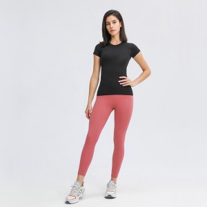 Womens round neck yoga t-shirts slim fit elastane quick dry workout sports tshirts