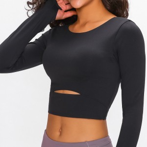 Womens sports padded long sleeve tshirt outdoor running yoga crop top sweatshirt