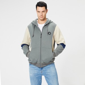 Mens full zip hoodies color block fashion drawstring hooded casual sports sweatshirts tunics