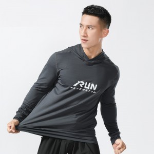 Mens pullover hoodies quick dry fitness hooded sweatshirts long sleeve running tshirts