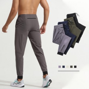 Mens running track pants back zip pockets drawstring elastic loose jogging sweatpants