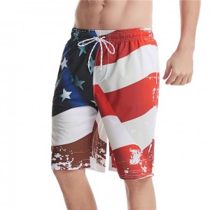 Mens beach shorts color block printed drawstring running pants