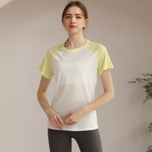 Womens yoga tshirts color block breathable workout fitness slim fit running t-shirt