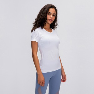 Womens yoga sports t-shirts fashion jacquard slim fit breathable fitness running gym tshirts