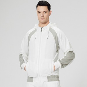 Mens sports hoodies color block full zip raglan sleeve loose outdoor sweatshirts