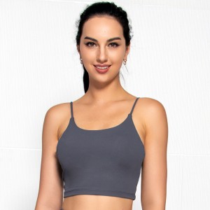 Womens yoga crop tank top spaghetti straps padded fitness workout tops