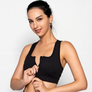 Womens zip sports bras running yoga fitness workout racerback gym bra