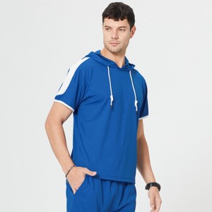 Mens color block t-shirts sports casual 100% polyester mesh hooded tshirts