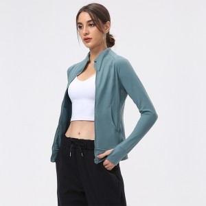 Womens full zip workout jacket slim fit outdoor sports coat fitness yoga top with thumb hole