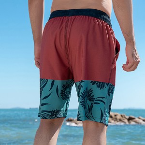 Mens beach shorts printed drawstring color block elastic quick dry casual holiday beachshorts