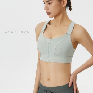 Womens zip sports bras high strength adjustable cross back compression workout fitness bra