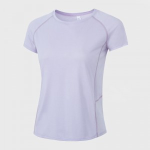 Womens active tshirt round neck curved hem mesh patchwork breathable workout t-shirt