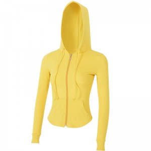 Womens rib full zip sports hoodies outdoor workout yoga drawstring hooded coats with pockets