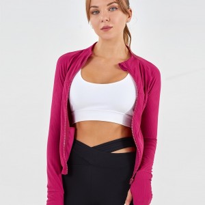 Branded quality Women ribbed yoga zip jacket slim fit high elastic athletic coat Factory Custom