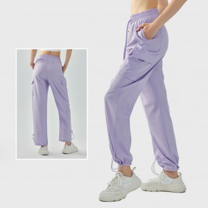 Women drawcord overalls wide leg pants casual fitness loose breathable straight sweatpants