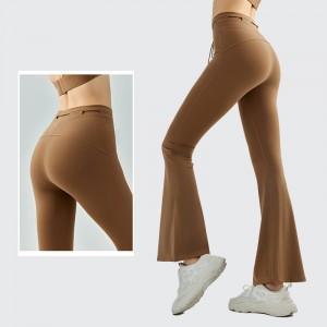 Women yoga fitness workout high rise butt lift drawcord wide-leg pants no T-line bell-bottoms