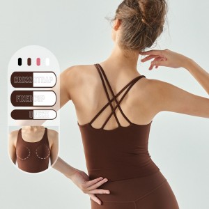Women yoga workout top training quick dry cross strap fitness vest running padded gym tank top