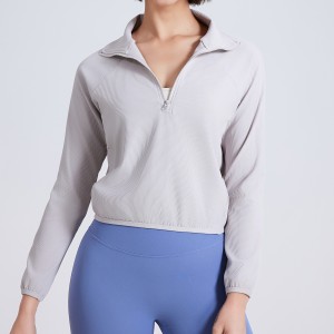 China OEM Wholesale Women′ S Half Zip Long Sleeve Plain Cropped Sweatshirt Yoga Wear