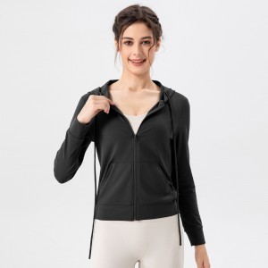 Custom Women autumn yoga hooded jacket slim fit fitness high elastic breathable running coat