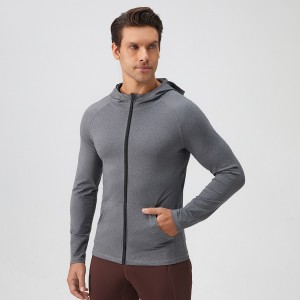 Men autumn sports coats full zip hooded fitness jacket long sleeve quick dry running sweatshirts