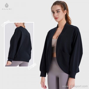Custom women autumn sports coat open front long sleeve smock with pocket Factory OEM