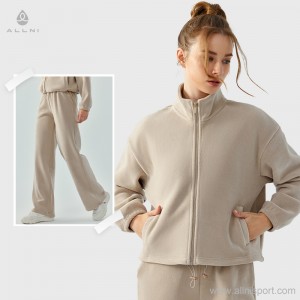 Custom women polar fleece tracksuits zip jackets loose running pants sweatsuits OEM Low MOQ