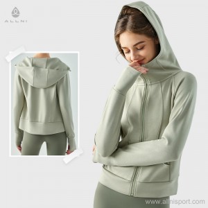 Custom women sports coat winter hooded zip jacket loose running hoodies Factory Low MOQ