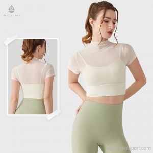 Custom women mesh short sleeve crop tshirt padded quick dry yoga fitness top OEM Low MOQ