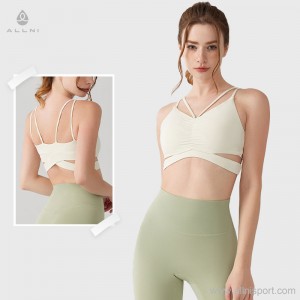 Custom women yoga sports bra pleats front cross strap back running padded top Low MOQ