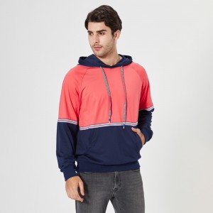 Custom logo contrast color patchwork hoodie oem fleece hoody stripe pullover sweatshirt men hoodies