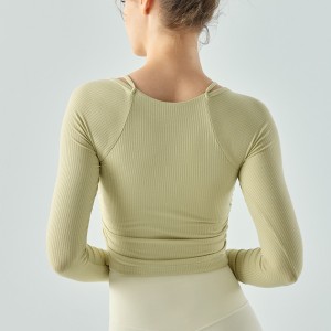 Women autumn yoga workout long sleeve crop top U neck padded running fitness sweatshirts